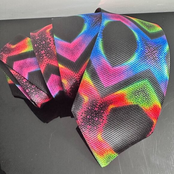 Tie Trippy Designer Menswear Necktie Hippie Psychedelic Tie Dye Fractal Rainbow - Picture 7 of 8